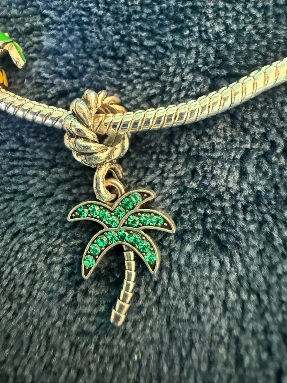 Silver-Tone Charm Bracelet with Tropical Travel Charms - Pink, Green, Yellow